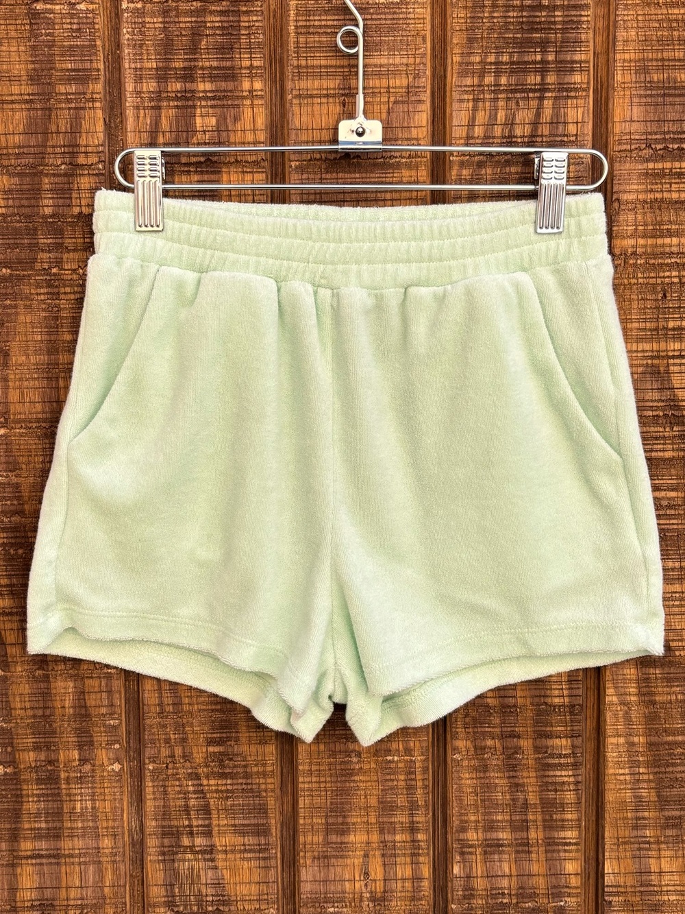 Tic Toc Light Green Terry Cloth Shorts With Pockets